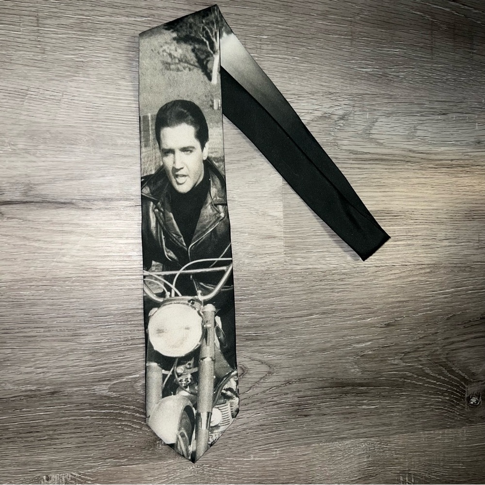 Elvis Presley Born to Ride Tie Ralph Marlin 1996 Black and White Vintage Tie